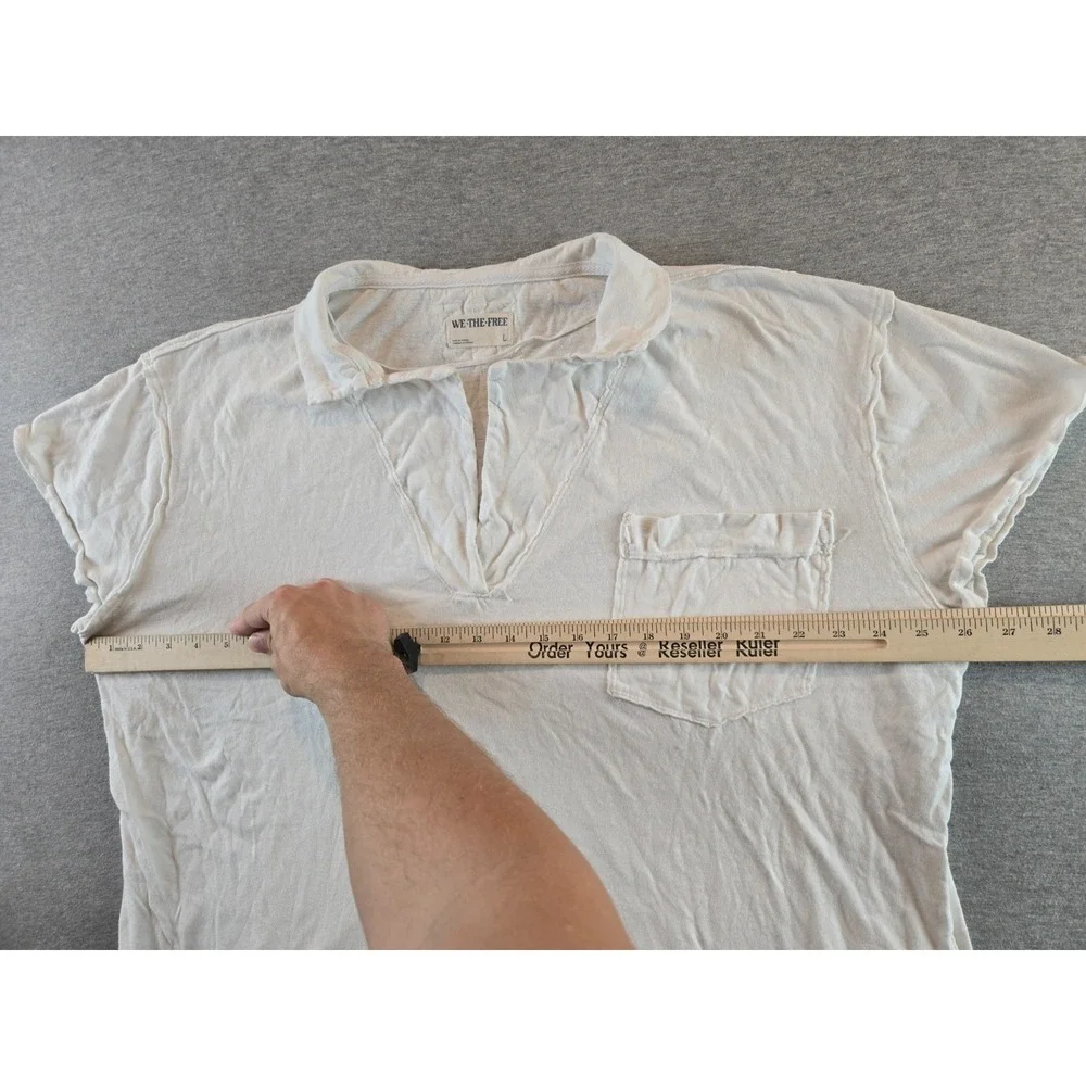 WE‎ THE FREE PEOPLE TOP WOMEN'S LARGE IVORY SHORT SLEEVE POP YOUR COLLAR TEE